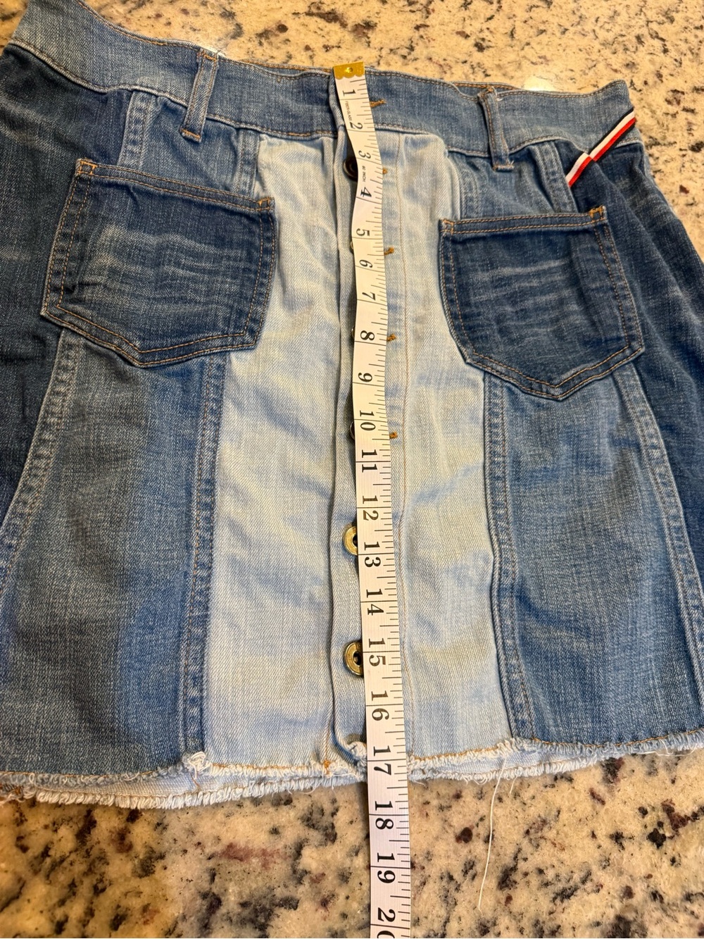 Tommy Hilfiger Two-Tone Blue Patchwork Denim Mini Skirt - Picture 6 of 8